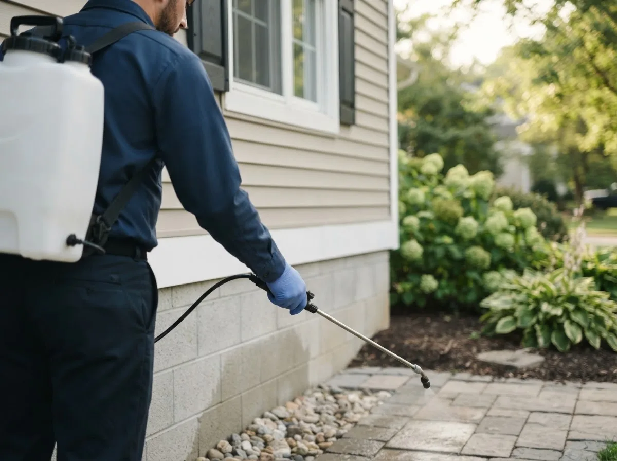 Pest control technician inspecting a home in Coalton, WV